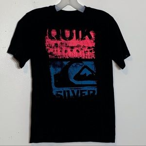 EUC Quiksilver hot pink/blue/black palm tree tee